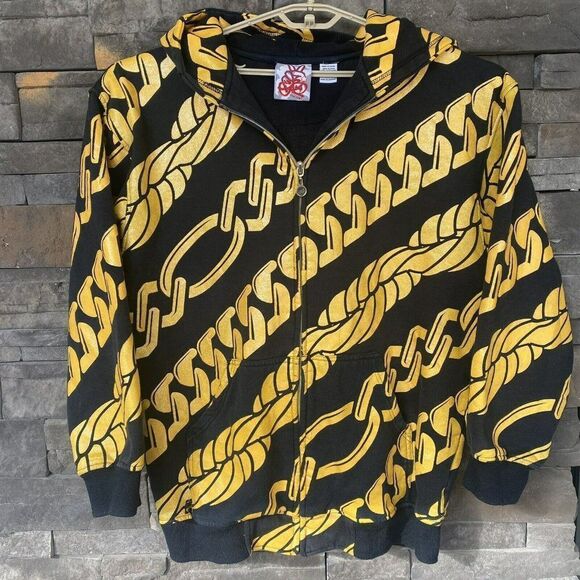GB Men’s Gold Chain Link Hoodie Sweatshirt‎ Full Zip Vintage 2XL - Picture 1 of 6